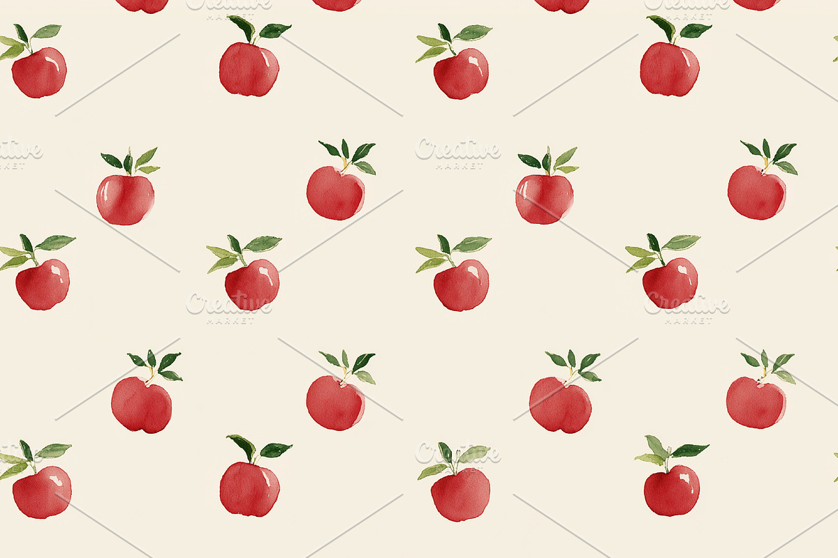 Seamless pattern, red watercolor apples repeating pattern with g, a Pattern Graphic by Studio ANNA