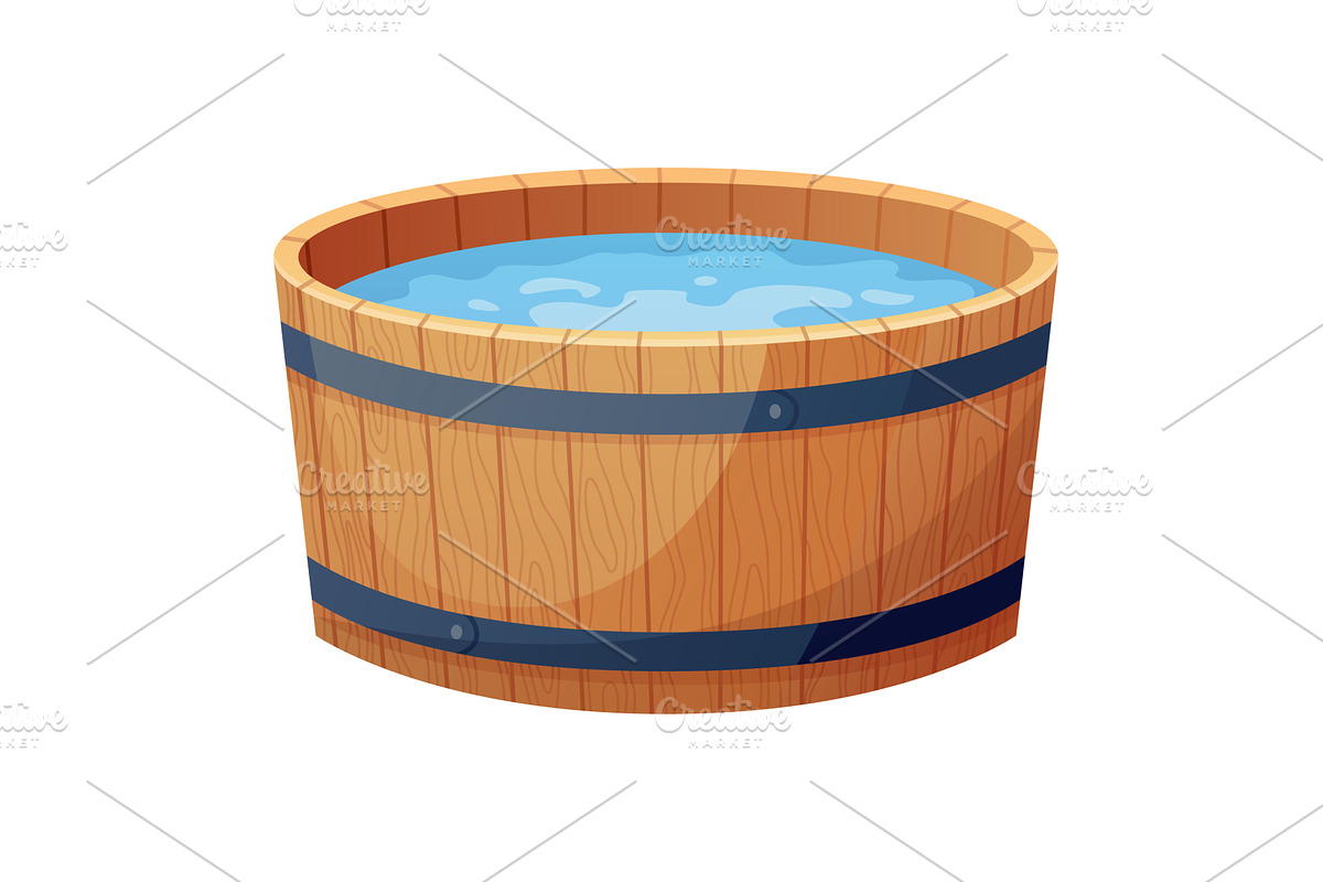 Wooden bath. Wood tub, cartoon, an Illustration by Things for designers