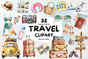 Watercolor Travel Clipart, a Decorative Illustration by Coralcreations (Thumbnail 1 of 5)