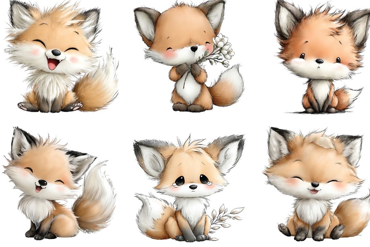 Watercolor Fox with Emotion Clipart, an Illustration by CraftArtStudio (Photo 2 of 6)