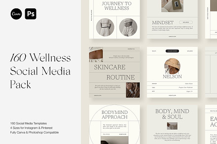 Wellness Social Media Pack Canva PS, a Social Media Template by Feel This