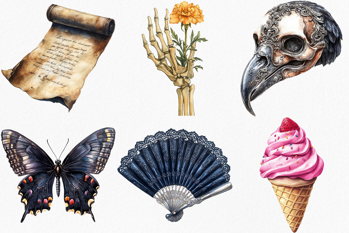 Watercolor Dark Gothic Core Clipart, an Illustration by Canvas Craft (Photo 3 of 7)