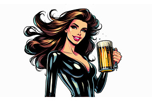 Stylized Woman in Black Outfit, a Person Illustration by AlexArt
