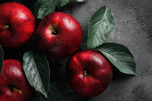 Fresh red apples with green leaves, a Photo by Pavel_design