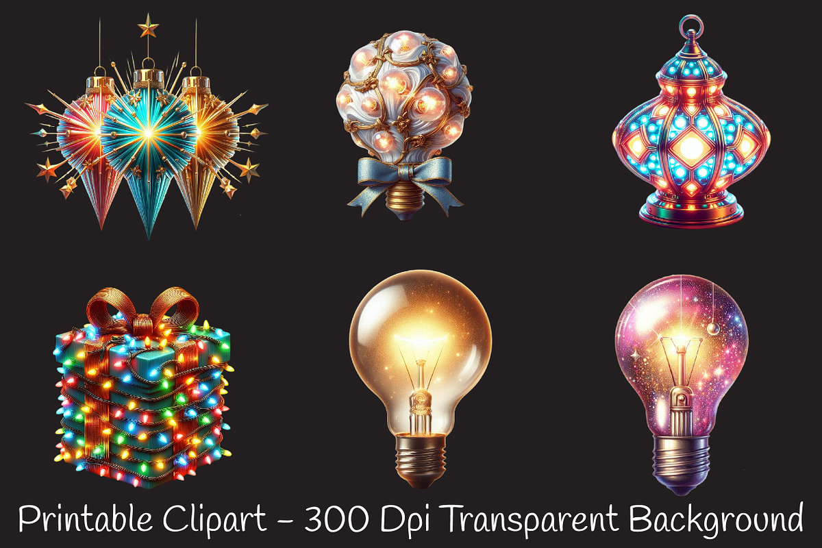 Retro Christmas Lights Watercolor, an Illustration by RobertsArt (Photo 2 of 7)