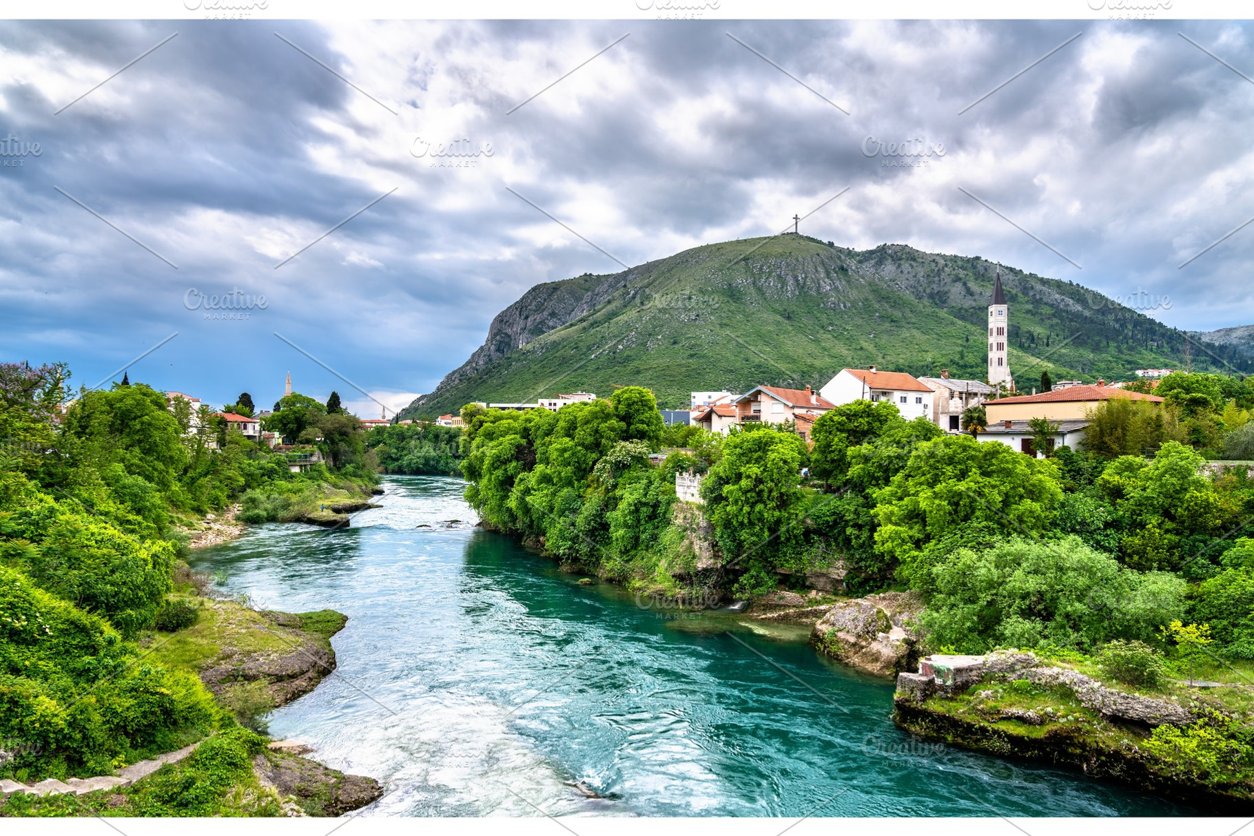 Mostar town at the neretva river in stock photo containing mostar and, an Architecture Photo by Leonid Andronov