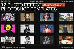 12 Photo Effect Templates, a Layer Style Add-On by iDoodle Studio