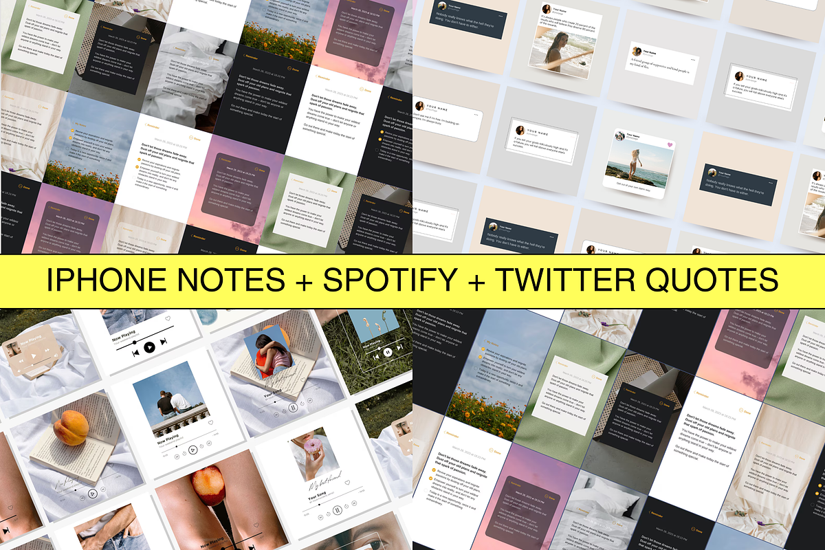 iPhone Notes Spotify Twitter Canva, a Social Media Template by Story Native (Photo 1 of 9)