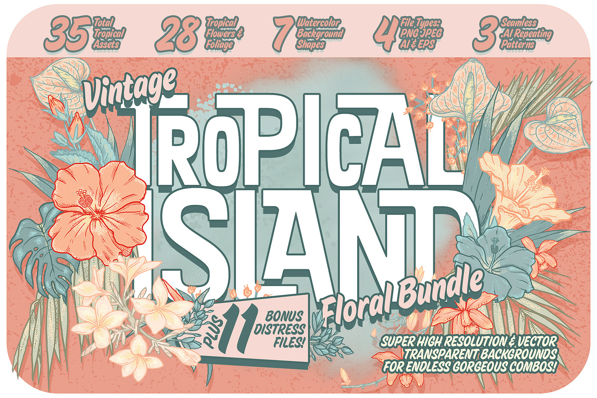 Vintage Tropical Floral Bundle, an Object Graphic by Phosphorus Design Co. (Photo 1 of 8)