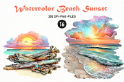 Watercolor Beach Sunset PNG Clipart, a Seasonal Illustration by Designworld (Thumbnail 1 of 8)