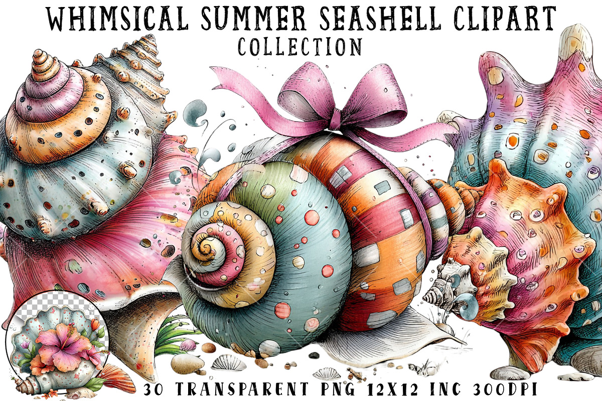Whimsical Summer Seashell Clipart, an Illustration by OK Design (Photo 1 of 6)