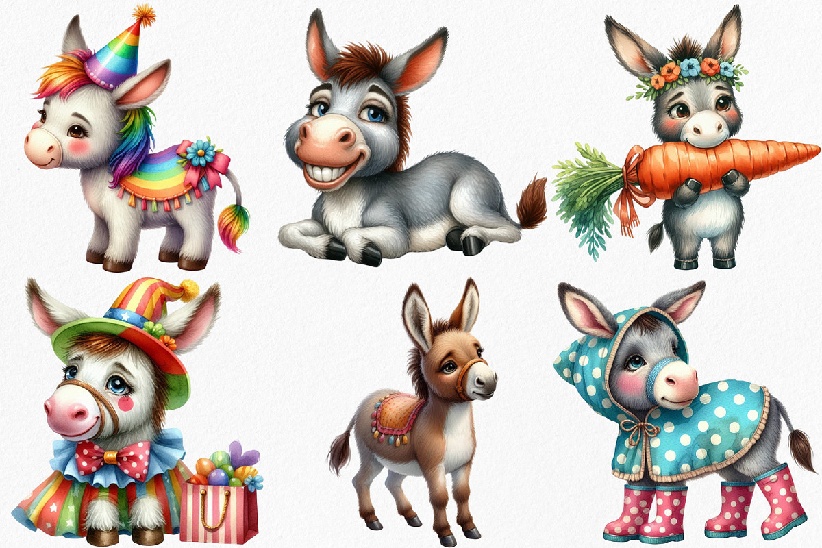 Watercolor Funny Donkey Clipart, an Illustration by Canvas Craft (Photo 3 of 7)