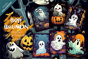 Halloween ghost with pumpkins., an Animal Illustration by KENO Mascots