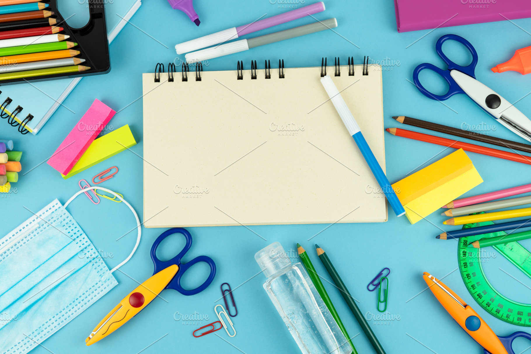 Useful for the return to school containing flat lay, notebook, and horizontal, a School & Education Photo by Mineko