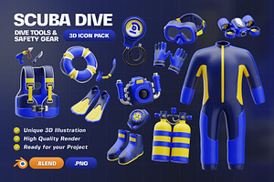 Scuba Dive Tools 3D Icon Pack, an Object 3D Model by Haps Space