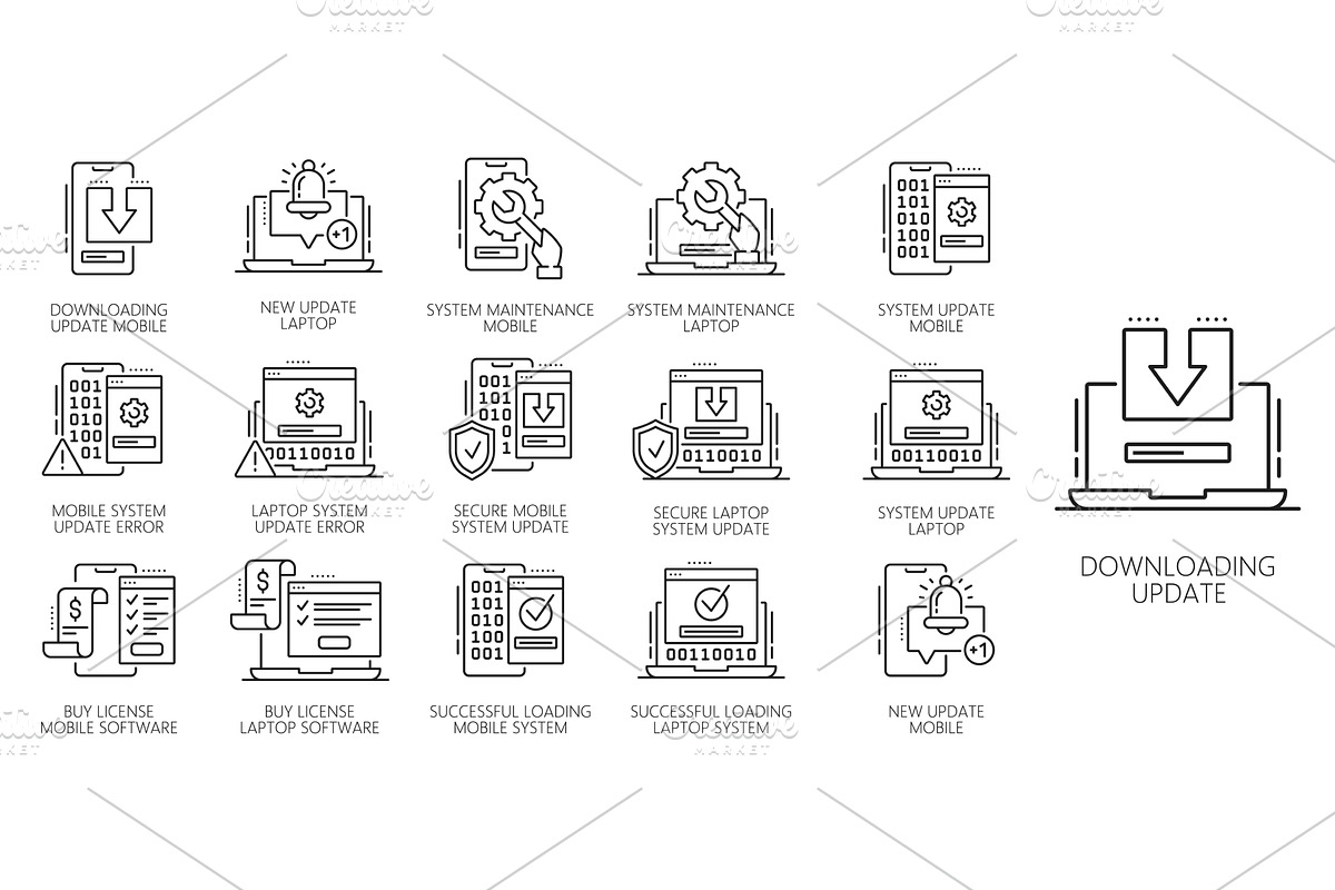 Update software app line icons, a Technology Illustration by Vector Tradition