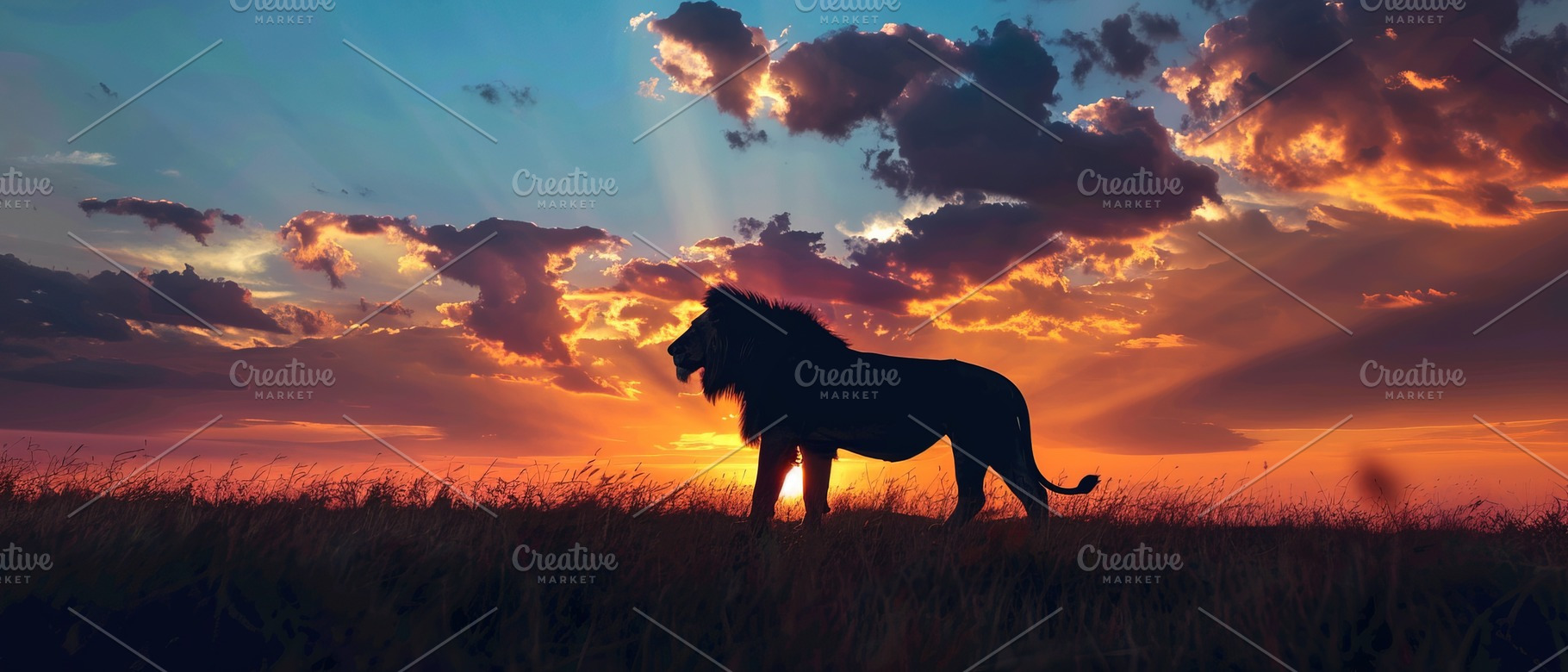 Lion Silhouette at Sunset, an Animal Photo by Ales Munt