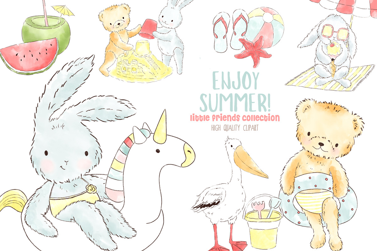 Summer beach pool animals clipart, an Animal Illustration by Magic Story Studio (Photo 1 of 4)