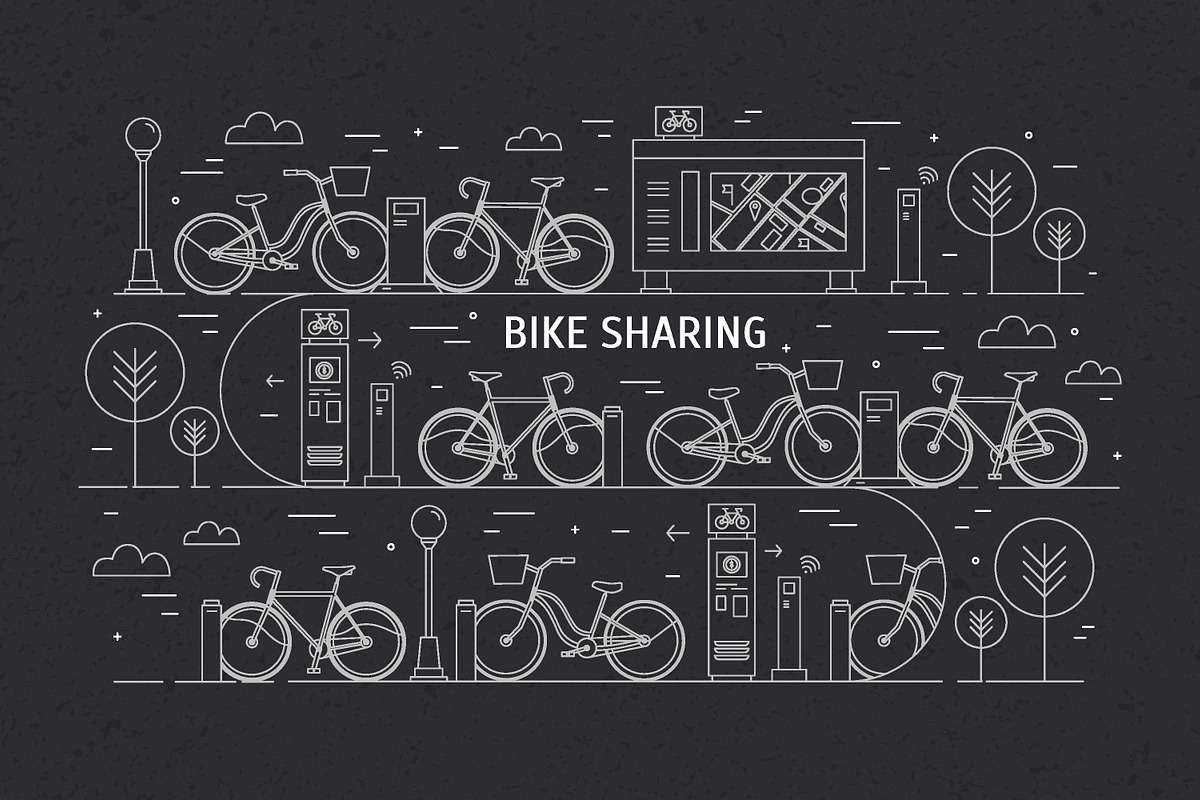 Bike sharing line art concept, a Transportation Illustration by Good Studio (Photo 3 of 3)