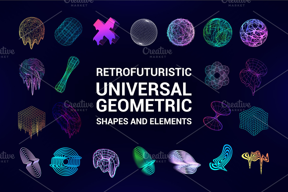 Retrofuturistic 3D trendy collection, an Object Illustration by SergeyBitos (Photo 1 of 8)