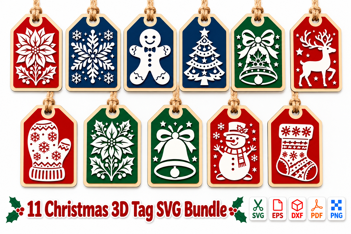 3D Christmas Tag Laser Cut SVG, an Object Graphic by Canvas Craft