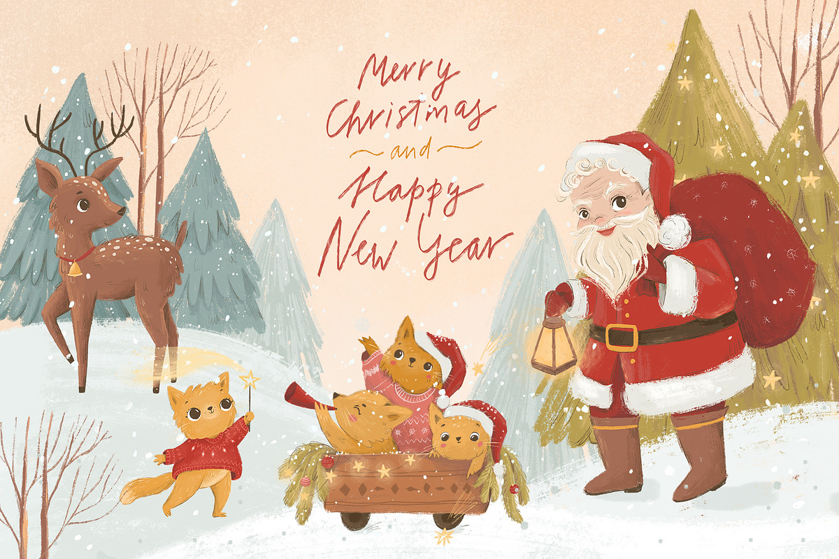 Christmas characters and lettering, an Animal Illustration by Lesya Skripak (Photo 2 of 7)