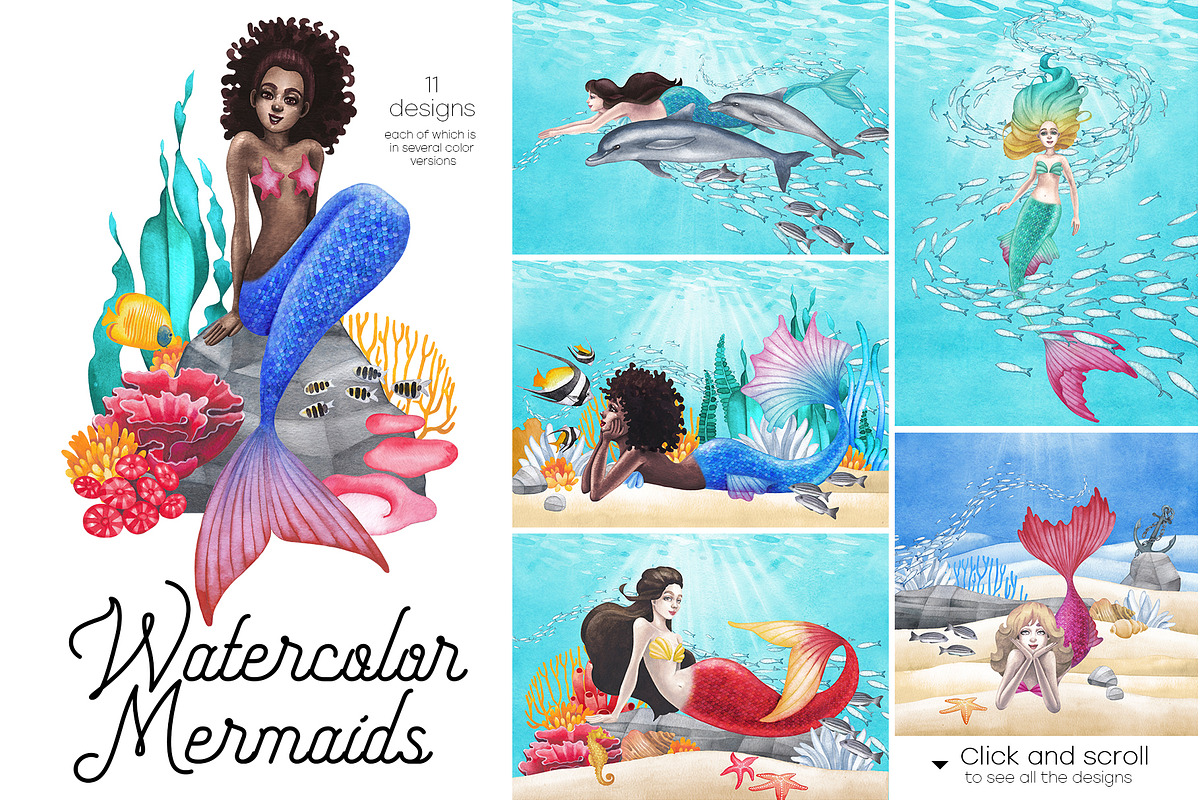 Ocean Paradise - watercolor mermaids, an Animal Illustration by Ekaterina Glazkova (Photo 4 of 14)