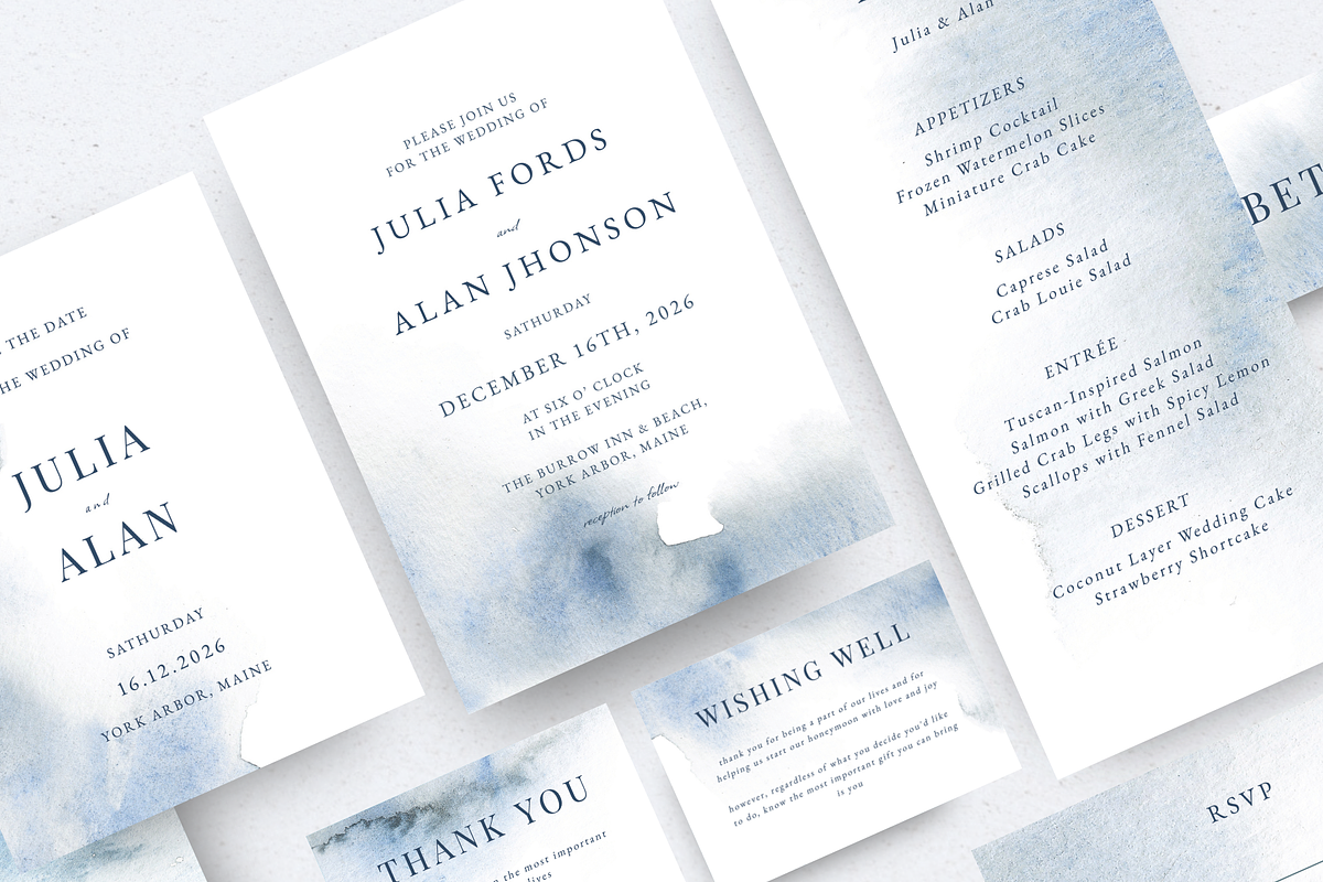 Watercolor Dusty Blue Wedding Suite, an Invitation Template by Kolorata Art (Photo 5 of 5)