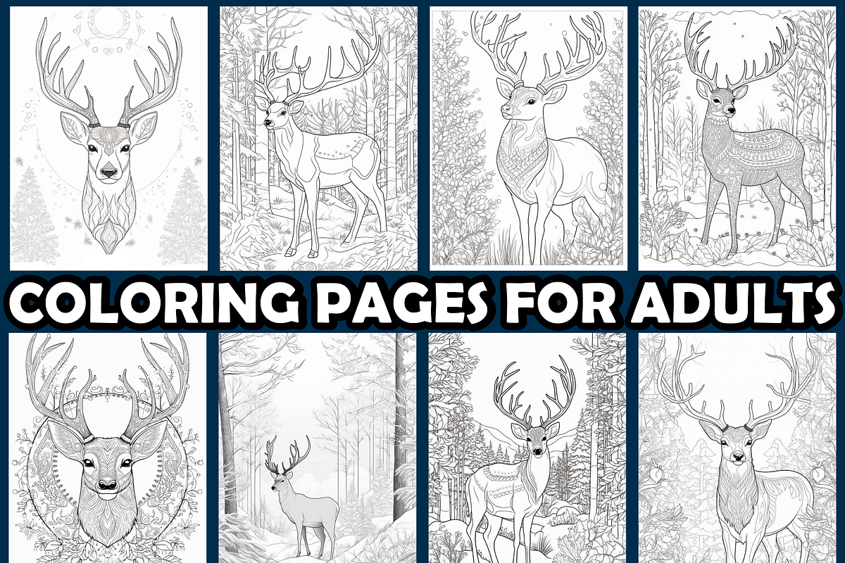 Deer in Winter Forest Coloring Page, an Animal Illustration by maggiesar (Photo 3 of 4)