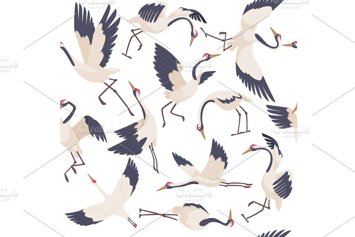 Stork pattern. wild flying beauty, an Animal Illustration by Onyx