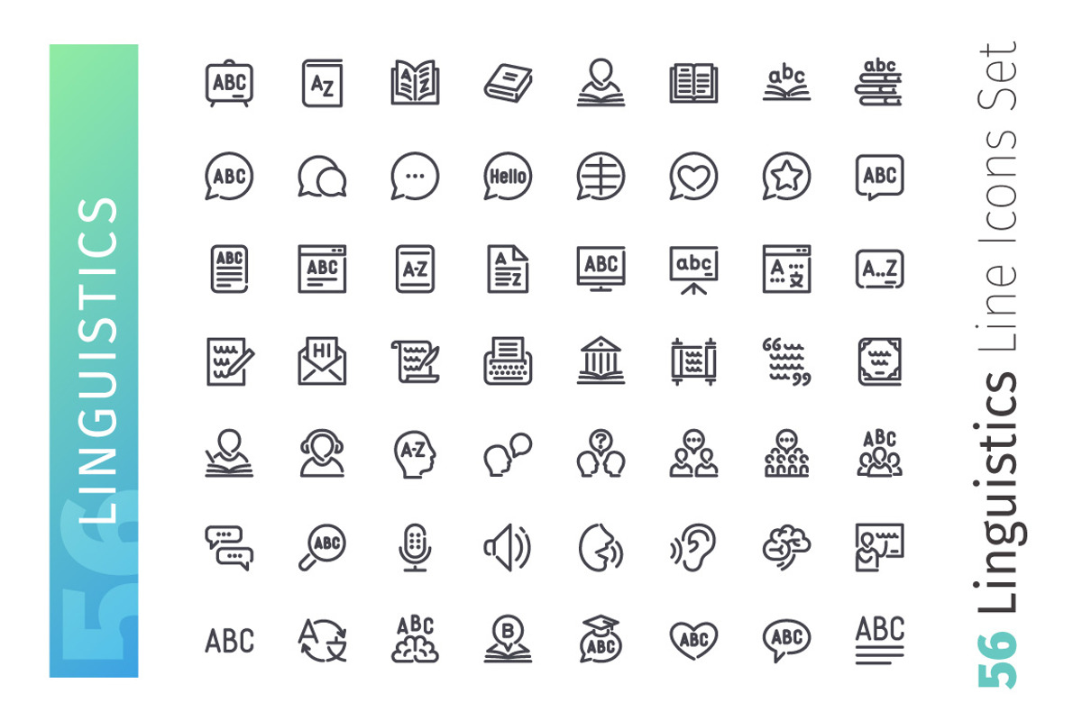 Linguistics Line Icons Set, an Outline Icon by Voysla's Shop (Photo 2 of 4)