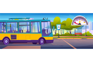 Empty bus waits at stop with, a Transportation Illustration by art PVP - market