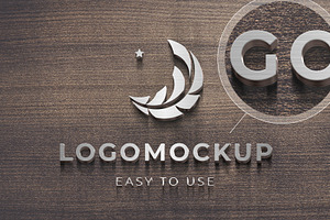 Realistic silver logo wood texture
