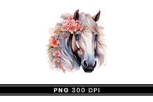 Watercolor Flower Horses Clipart