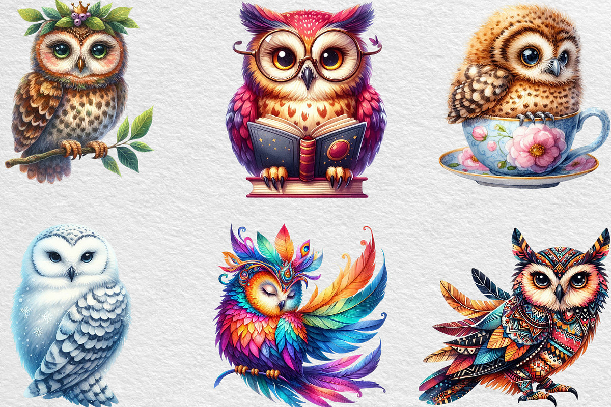 Watercolor Baby Owl Clipart, an Illustration by Black Bird Studio (Photo 2 of 4)