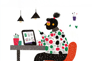 A stylish man or woman at a desk, a Person Illustration by Sybillla