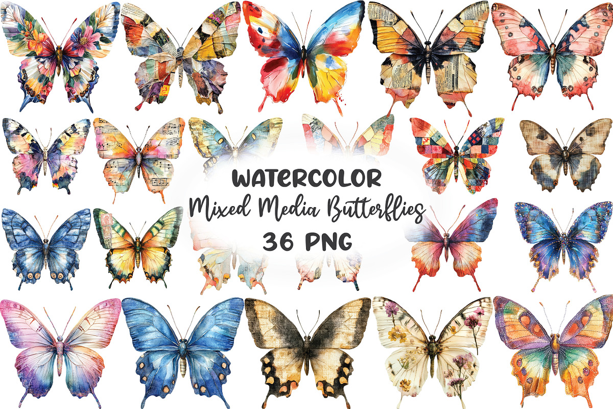 Mixed Media Butterflies Printable, an Illustration by CraftArtStudio (Photo 1 of 6)