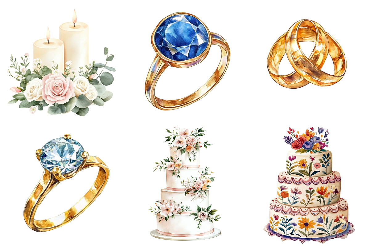 Watercolor Wedding Clipart Bundle, a Seasonal Illustration by CitraGraphics