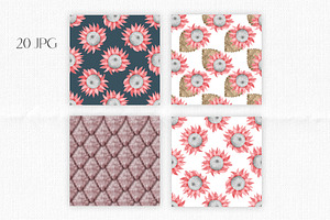 Watercolor Protea Boho Patterns