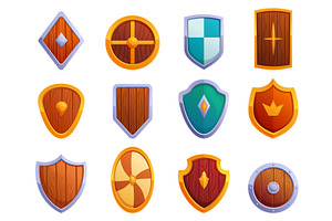 Medieval wooden shield. Isolated, an Object Illustration by Valerie Bodnar