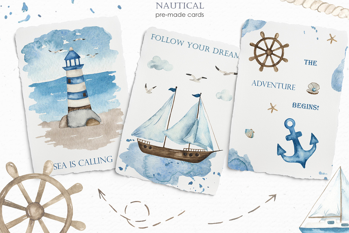 Nautical BUNDLE watercolor, a Transportation Illustration by Marina Ermakova (Photo 12 of 21)