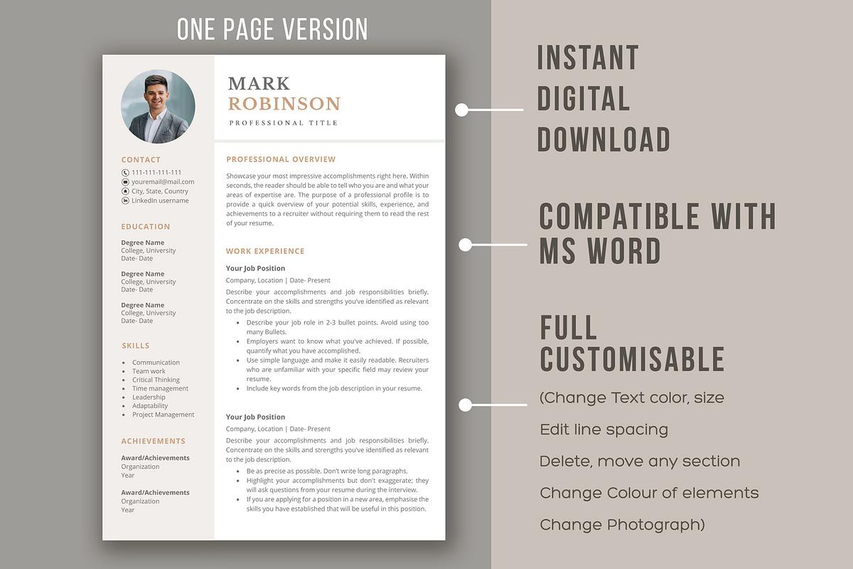 Professional CV template/ resume, a Resume Template by aivos (Photo 2 of 7)