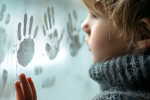 Child Exploring Frosty Window, a Person Photo by Ocean Digital Art