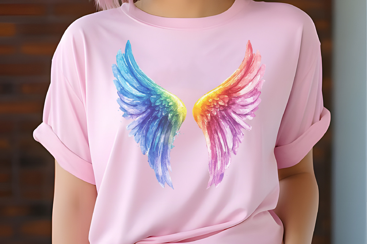 Rainbow Watercolor Angel Wings Png, an Illustration by RobertsArt (Photo 3 of 7)