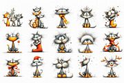 Whimsical Cats Clipart, an Illustration by Libby Wishes (Thumbnail 3 of 6)
