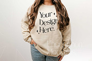 Sand Gildan 18000 Mockups x3, a Shirt Mockup by Uncommon Mockups (Thumbnail 2 of 6)
