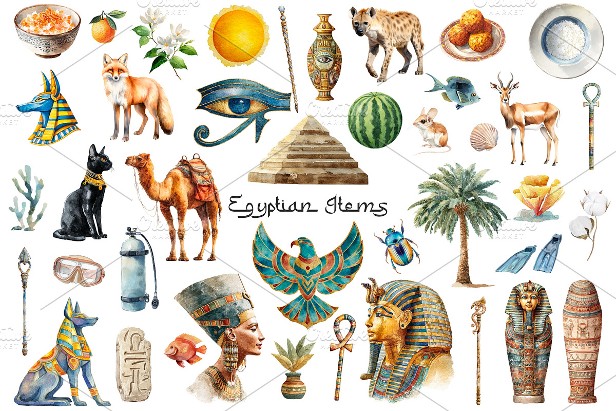 Watercolor Egypt clipart 60 PNG, an Education Illustration by Art and Funny (Photo 2 of 5)