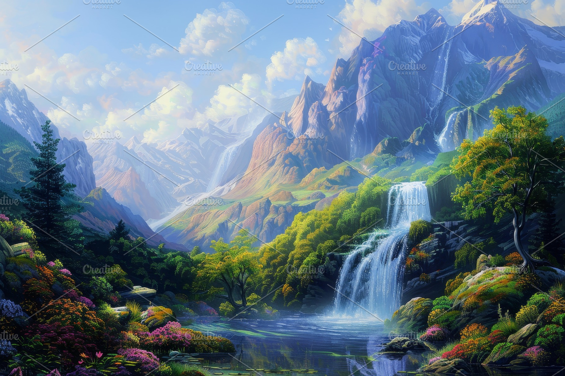 A painting showcasing a waterfall ca, a Photo by Iftikhar Alam