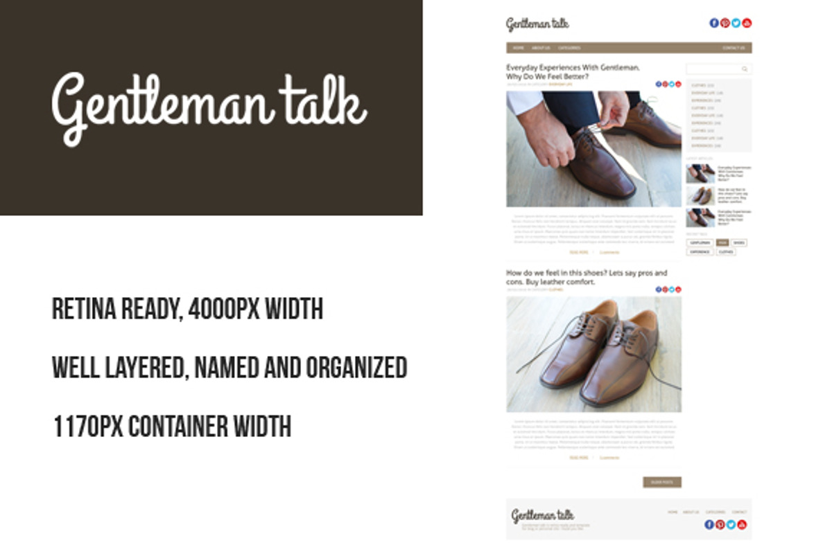 Gentleman PSD retina blog template, a Websites & App Template by Knofe (Photo 1 of 2)