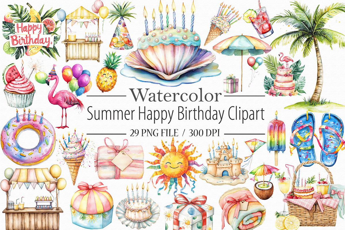 Summer Happy Birthday Clipart, an Illustration by Libby Wishes (Photo 1 of 6)